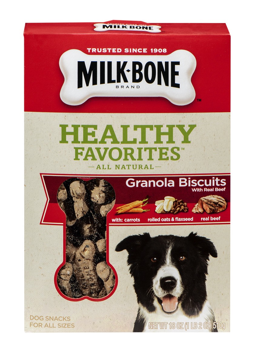 slide 1 of 9, Milk-Bone Healthy Favorites Granola Beef Dog Biscuits, 18 oz