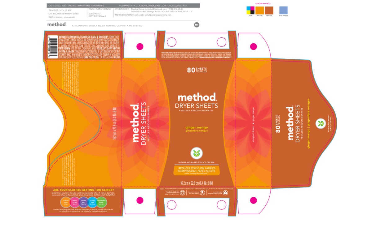 slide 2 of 8, method Dryer Sheets, Ginger Mango, 80 Sheets, 80 ct