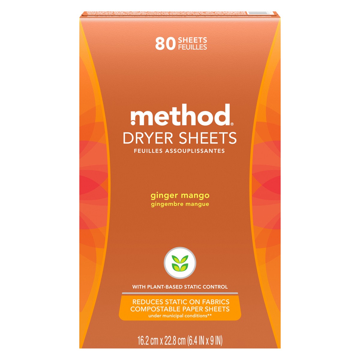 slide 1 of 8, method Dryer Sheets, Ginger Mango, 80 Sheets, 80 ct