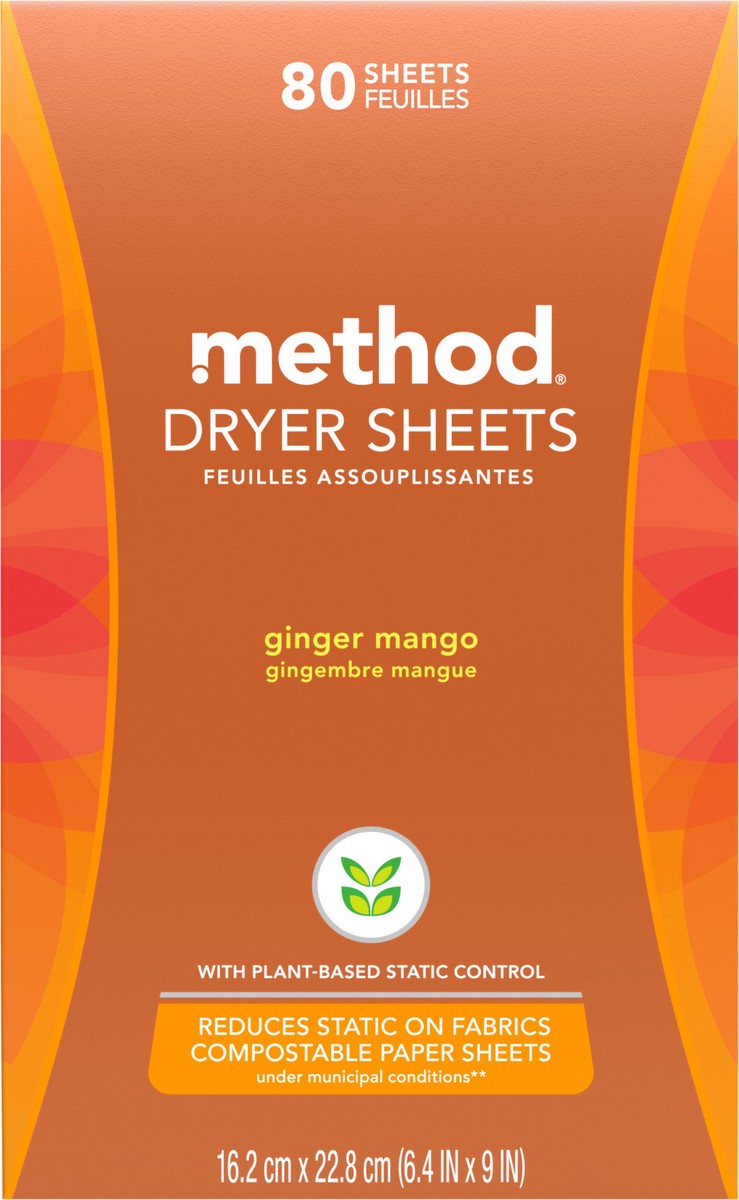 slide 7 of 8, method Dryer Sheets, Ginger Mango, 80 Sheets, 80 ct