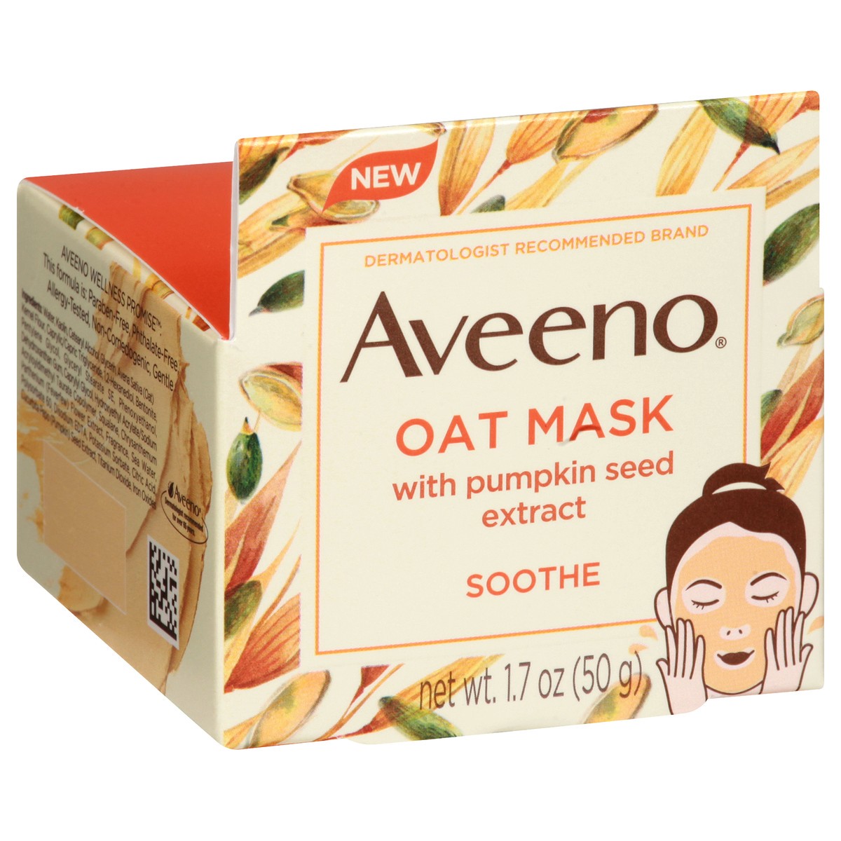 slide 6 of 11, Aveeno Oat Face Mask with Soothing Pumpkin Seed Extract and Feverfew Extract, to Rebalance and Hydrate Skin, Paraben Free, Phthalate-Free, 1.7 oz, 1.7 oz