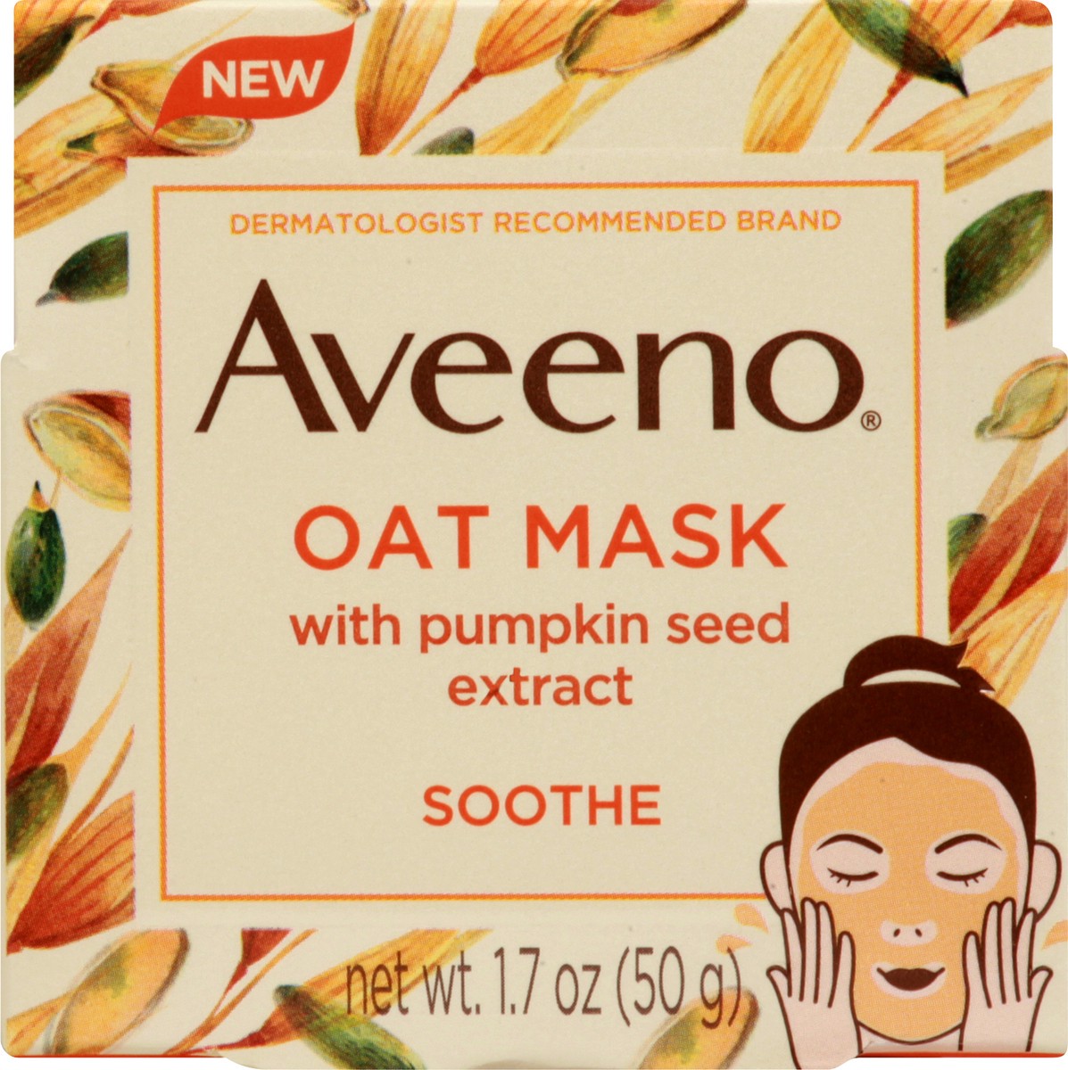 slide 8 of 11, Aveeno Oat Face Mask with Soothing Pumpkin Seed Extract and Feverfew Extract, to Rebalance and Hydrate Skin, Paraben Free, Phthalate-Free, 1.7 oz, 1.7 oz