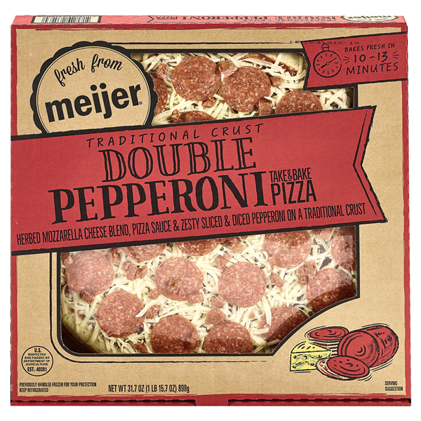 slide 1 of 1, Meijer Traditional Crust Double Pepperoni Pizza, 14'', 31.7 oz