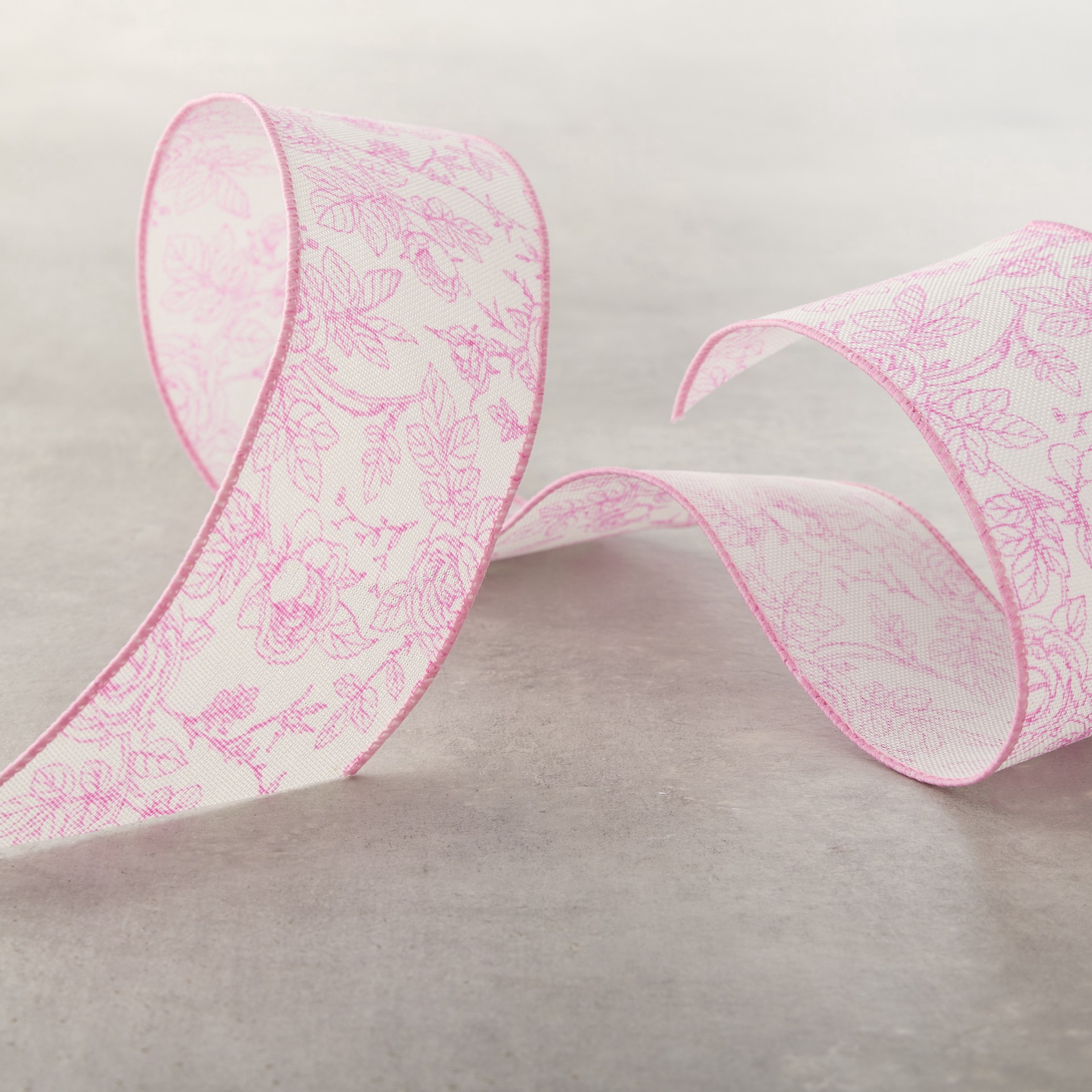 slide 2 of 2, 2.5" X 3yd. Wired Pink Floral Faux Linen Ribbon By Celebrate It, 2.5 in x 3 yd