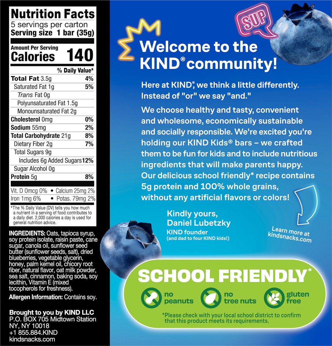 slide 11 of 14, KIND Kids Blueberry Muffin Bar with Other Natural Flavors, Tree Nut Free, Peanut Free, 5 Bars, 5 ct