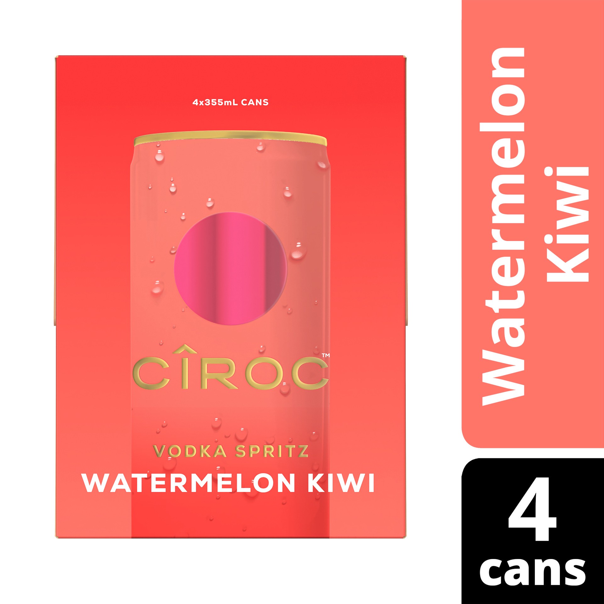 slide 3 of 4, CIROC Vodka Spritz Watermelon Kiwi, 4-PACK (4 x 12 fl oz), 355 ml