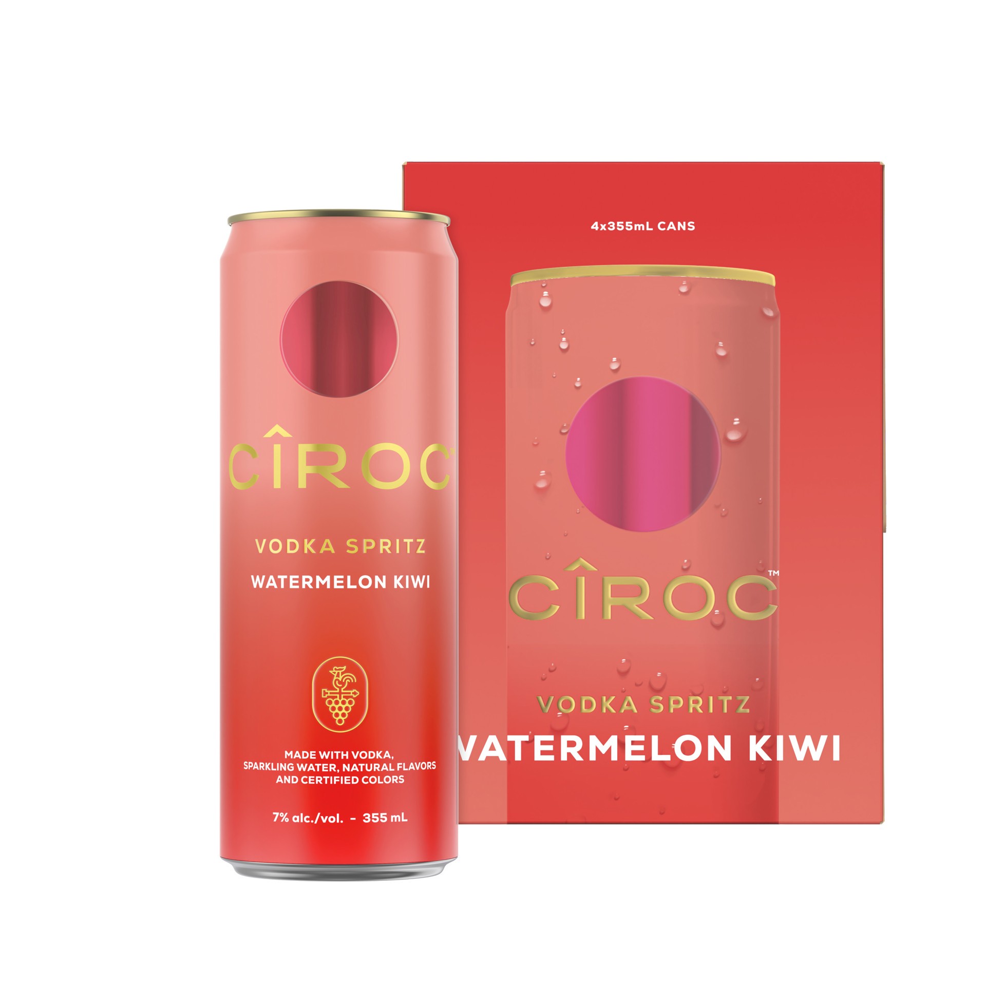 slide 4 of 4, CIROC Vodka Spritz Watermelon Kiwi, 4-PACK (4 x 12 fl oz), 355 ml