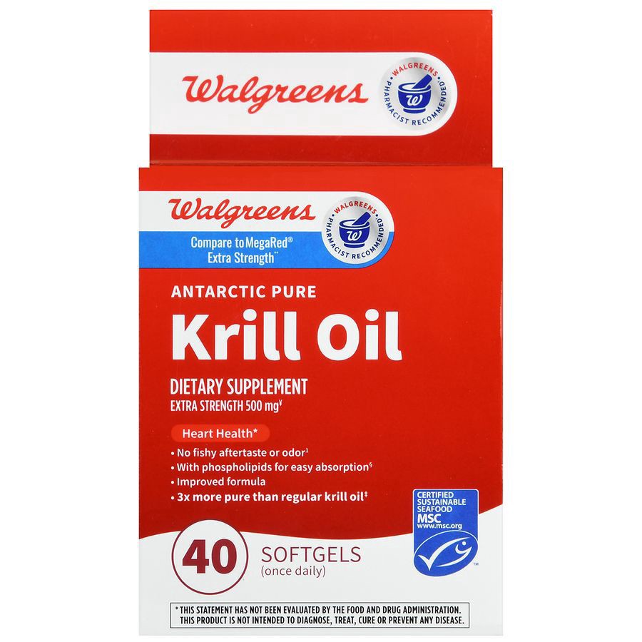 slide 2 of 5, Walgreens Extra Strength Krill Oil Omega-3 Softgels 500Mg, 40 ct