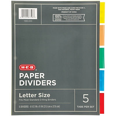 slide 1 of 1, H-E-B 5 Tab Paper Dividers, 1 ct