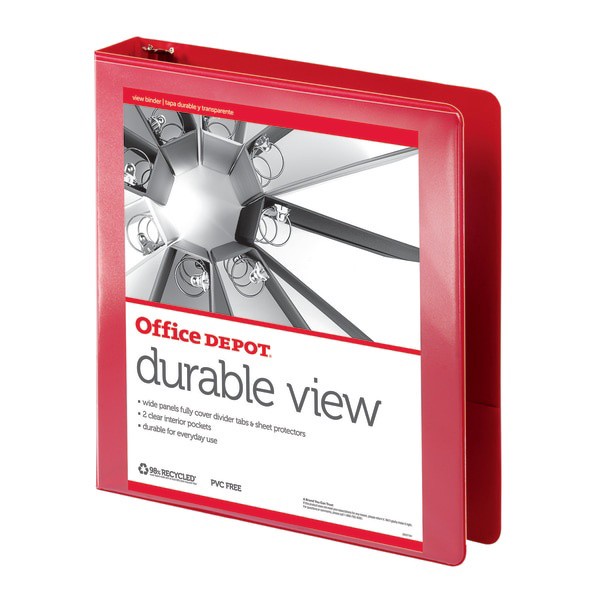 slide 5 of 5, Office Depot Brand Durable View Round-Ring Binder, 1 1/2'' Rings, Red, 1 ct