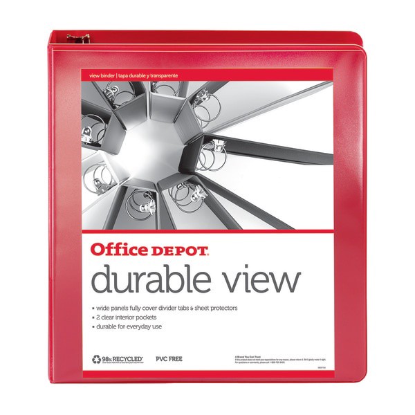 slide 3 of 5, Office Depot Brand Durable View Round-Ring Binder, 1 1/2'' Rings, Red, 1 ct