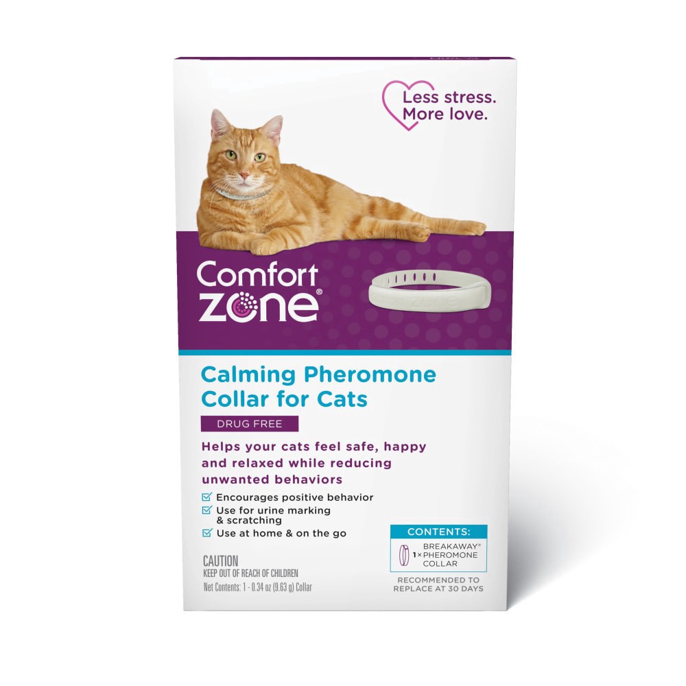 slide 1 of 1, Comfort Zone Cat Calming Pheromone Collar, Anxiety & Stress Relief Aid, Breakaway Design, White, Single Pack, 1 ct