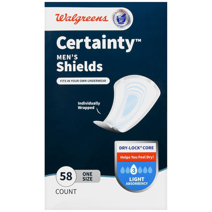slide 5 of 5, Walgreens Incontinence Shields for Men, Moderate Absorbency, 58 ct