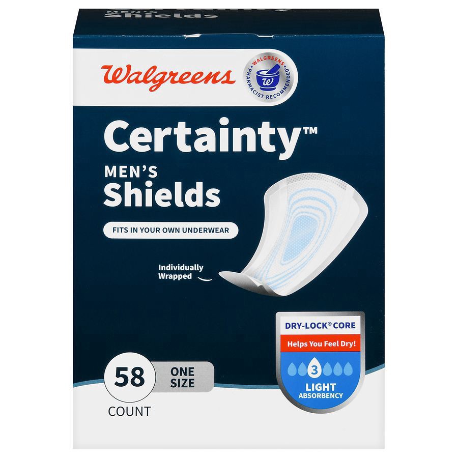 slide 1 of 5, Walgreens Incontinence Shields for Men, Moderate Absorbency, 58 ct