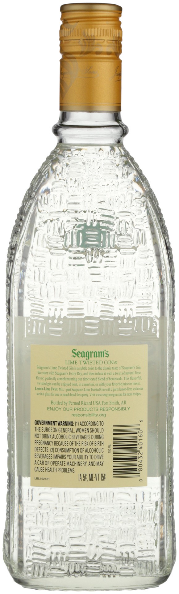 slide 7 of 9, Seagram's Seagrams Twisted Lime Flavored Gin 750mL Bottle, 750 ml