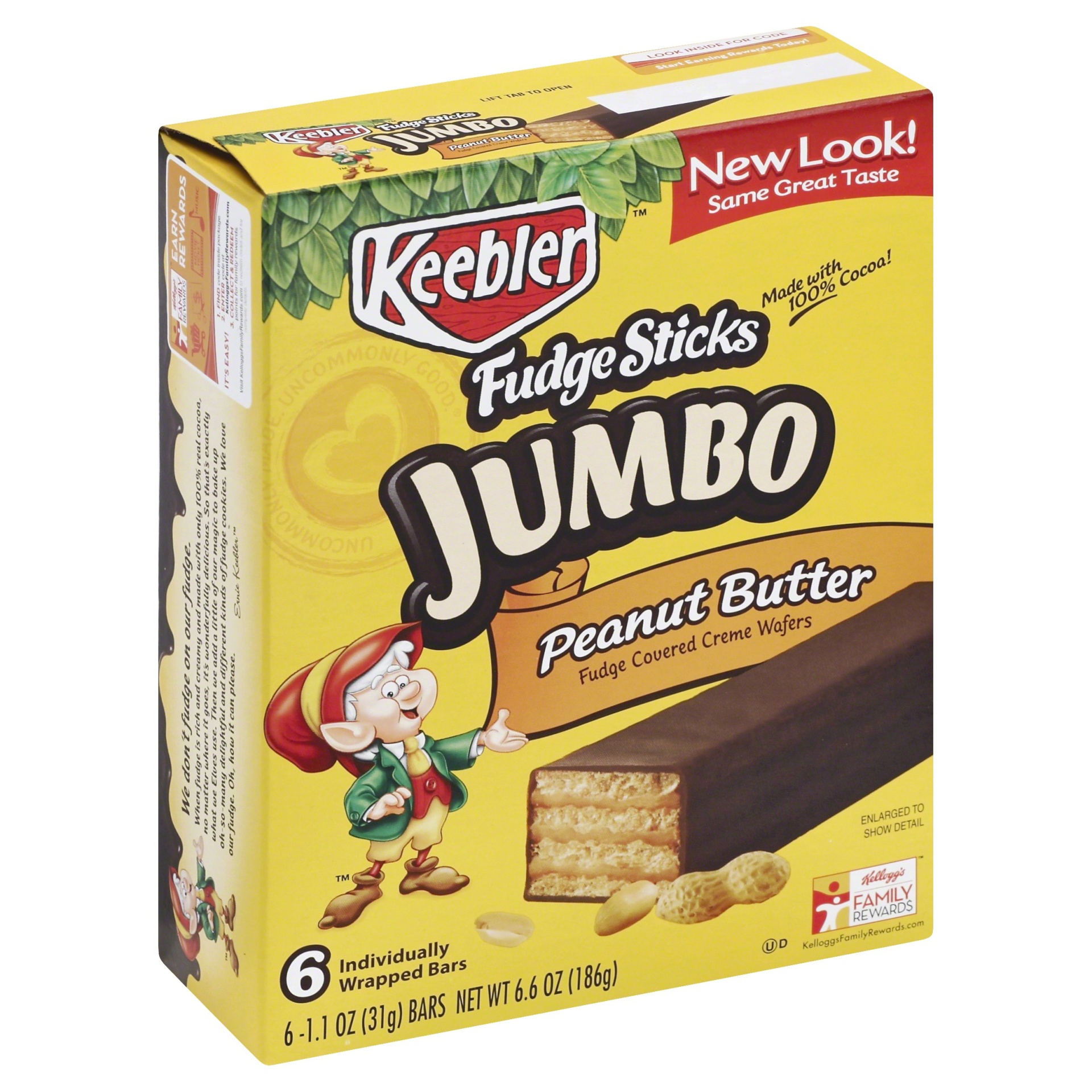 slide 1 of 1, Keebler Jumbo Fudge Sticks Peanut Butter, 6 ct; 1.1 oz