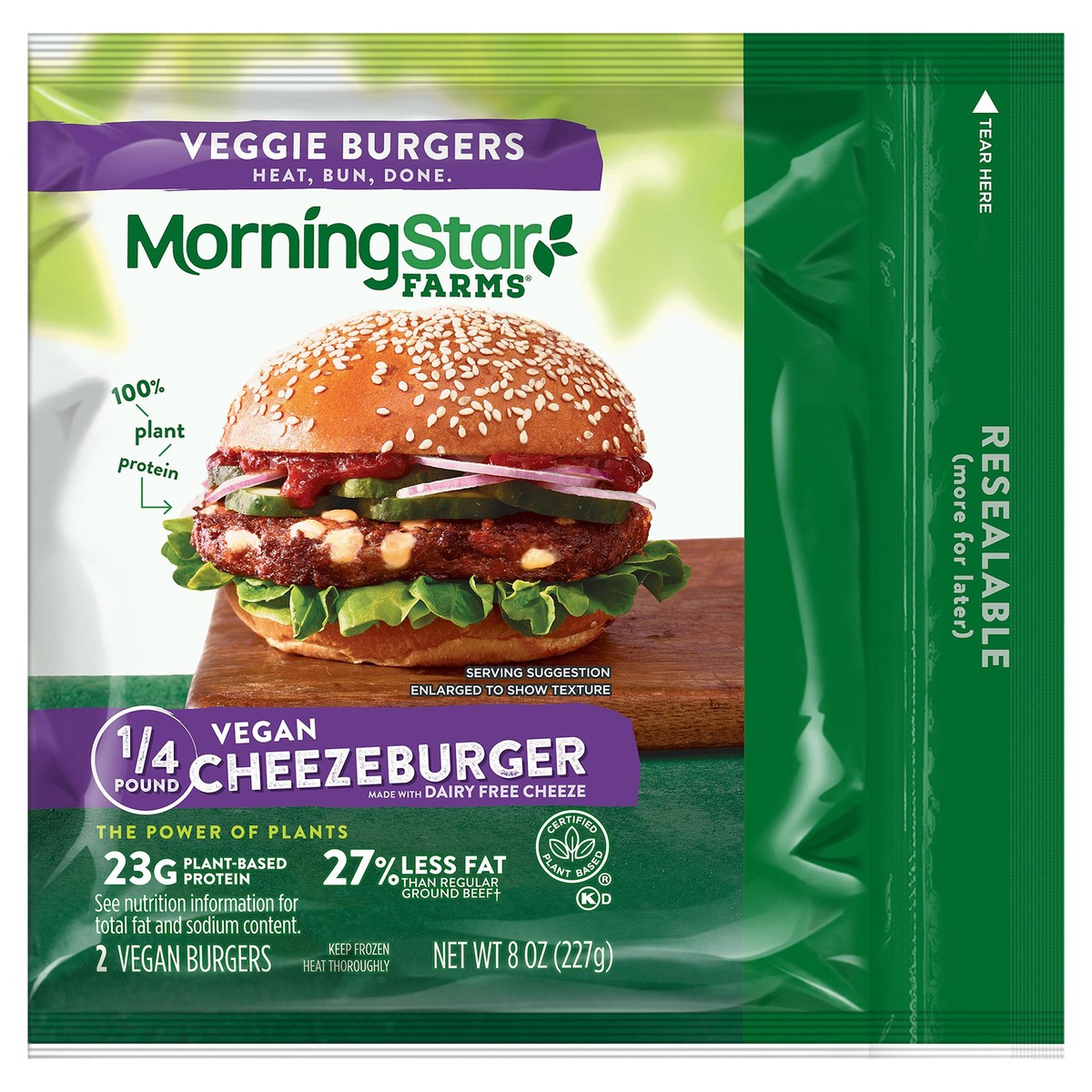 slide 1 of 12, MorningStar Farms Veggie Burgers, Cheezeburger, 8 oz, Frozen, 8 oz