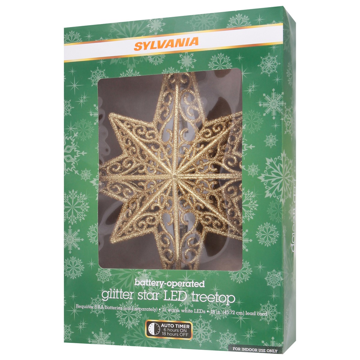 slide 10 of 12, Sylvania Gold Glitter Battery Operated with Timer Pointed Tree Topper Star Light - Each, 1 ct