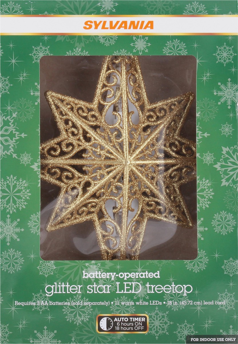 slide 5 of 12, Sylvania Gold Glitter Battery Operated with Timer Pointed Tree Topper Star Light - Each, 1 ct