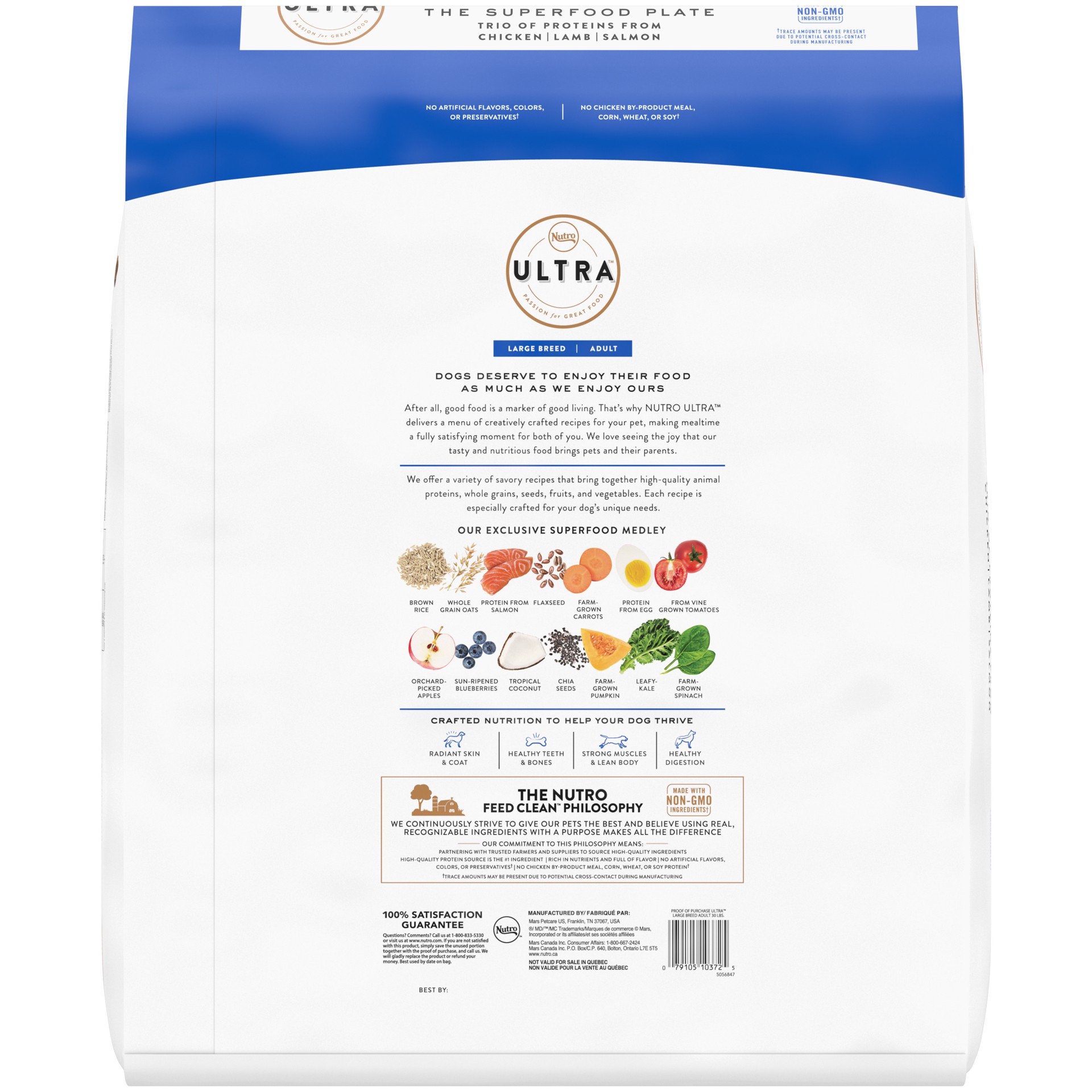 slide 5 of 5, Nutro Ultra Adult Large Breed Dry Dog Food, Chicken, Lamb and Salmon Protein Trio, 30 lb. Bag, 30 Lb