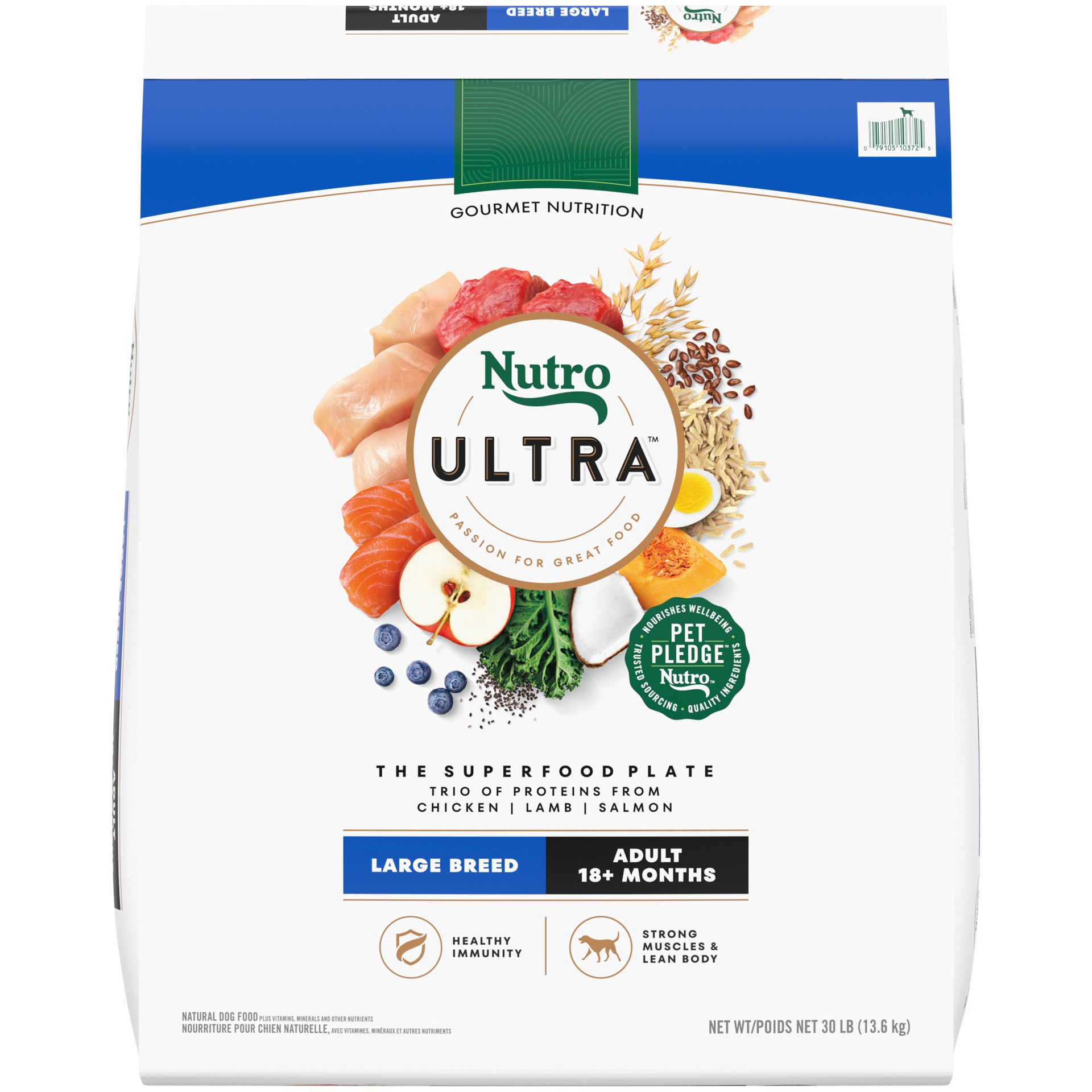 slide 1 of 5, Nutro Ultra Adult Large Breed Dry Dog Food, Chicken, Lamb and Salmon Protein Trio, 30 lb. Bag, 30 Lb