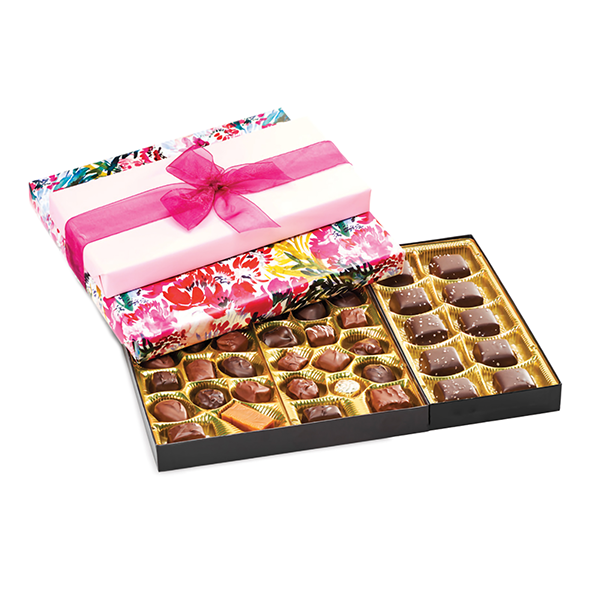 slide 1 of 1, Abdallah Candies 2-Tier Villa Tower Assorted Chocolates Gift Wrapped Boxes, 1.43 lb