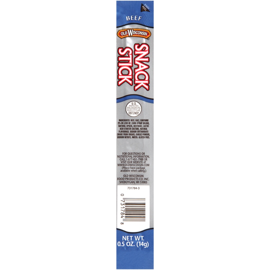 slide 1 of 1, Old Wisconsin Snack Stick, Beef, 0.5 oz