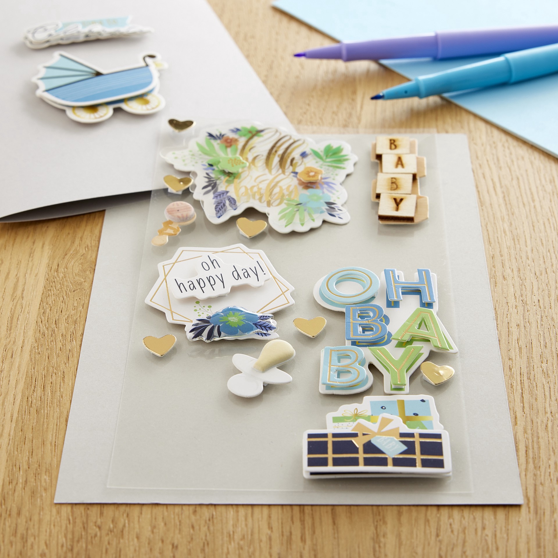 slide 2 of 4, Blue Hello Baby Stickers By Recollections, 3.88 in x 7 in