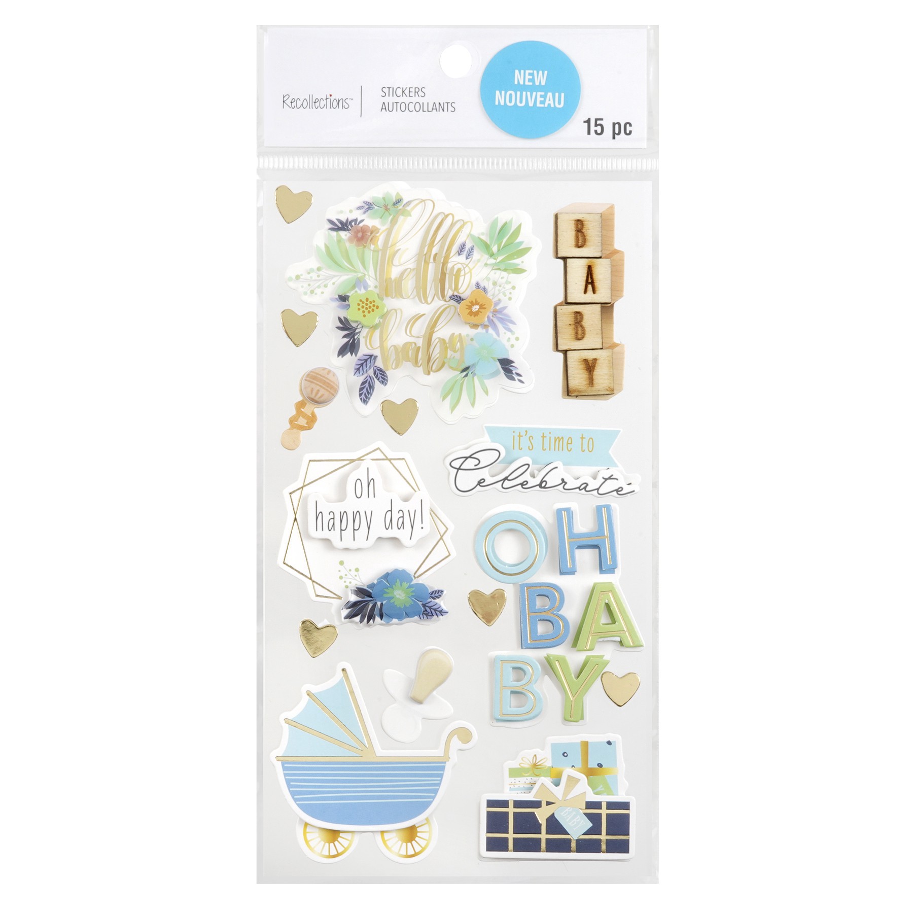 slide 3 of 4, Blue Hello Baby Stickers By Recollections, 3.88 in x 7 in