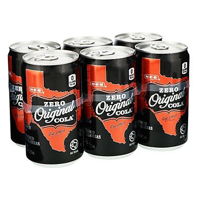 slide 1 of 1, H-E-B Zero Calorie Original Cola 6 pk Mini Cans, 6 ct