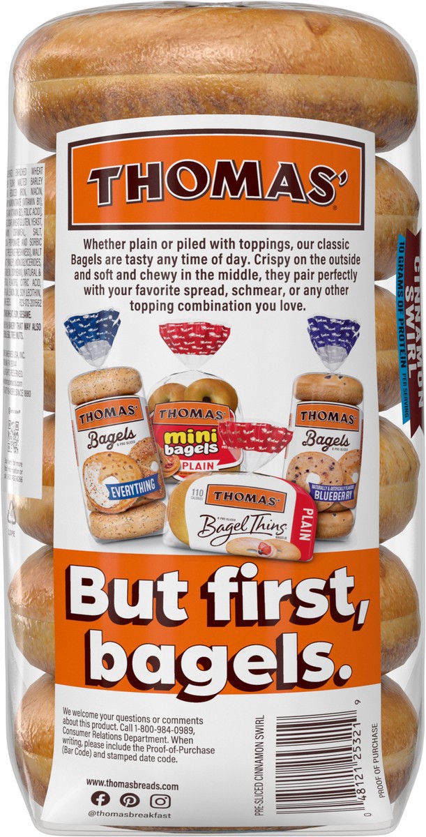 slide 9 of 14, Thomas' Cinnamon Swirl Bagels, 6 count, 20 oz, 6 ct