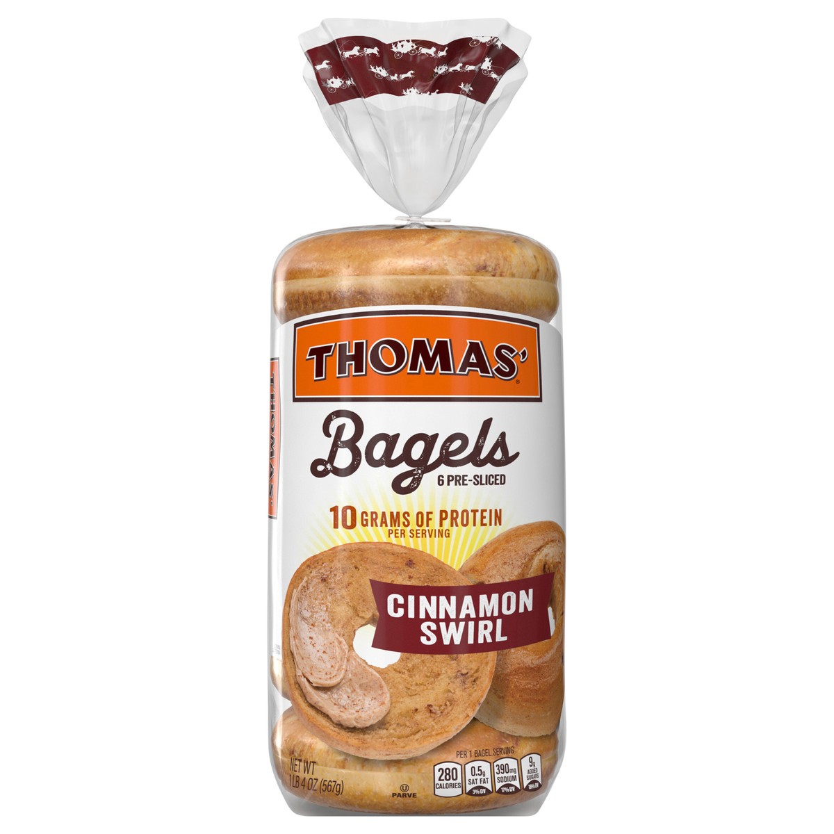 slide 1 of 14, Thomas' Cinnamon Swirl Bagels, 6 count, 20 oz, 6 ct