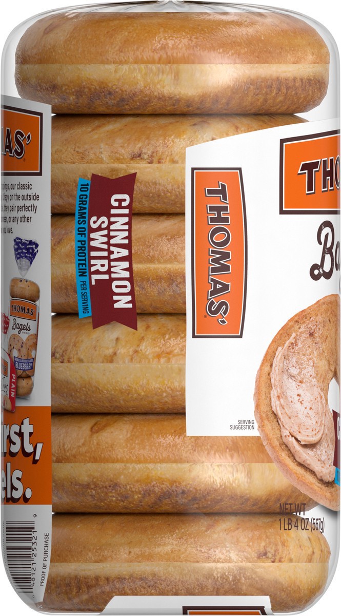 slide 5 of 14, Thomas' Cinnamon Swirl Bagels, 6 count, 20 oz, 6 ct