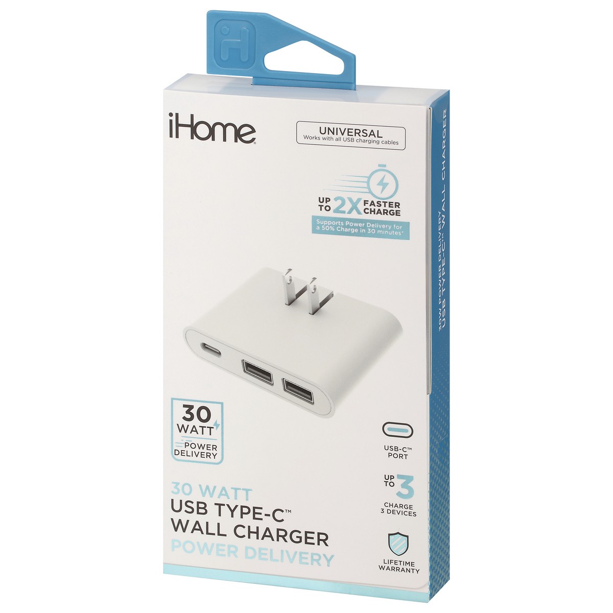 slide 2 of 9, iHome 30 Watts Power Delivery USB Type-C Wall Charger 1 ea, 1 ct