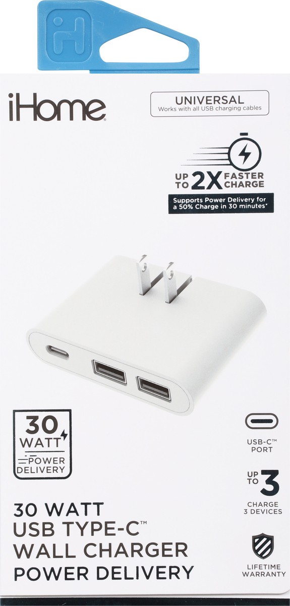 slide 8 of 9, iHome 30 Watts Power Delivery USB Type-C Wall Charger 1 ea, 1 ct