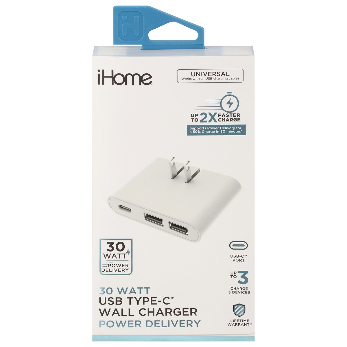 slide 1 of 9, iHome 30 Watts Power Delivery USB Type-C Wall Charger 1 ea, 1 ct