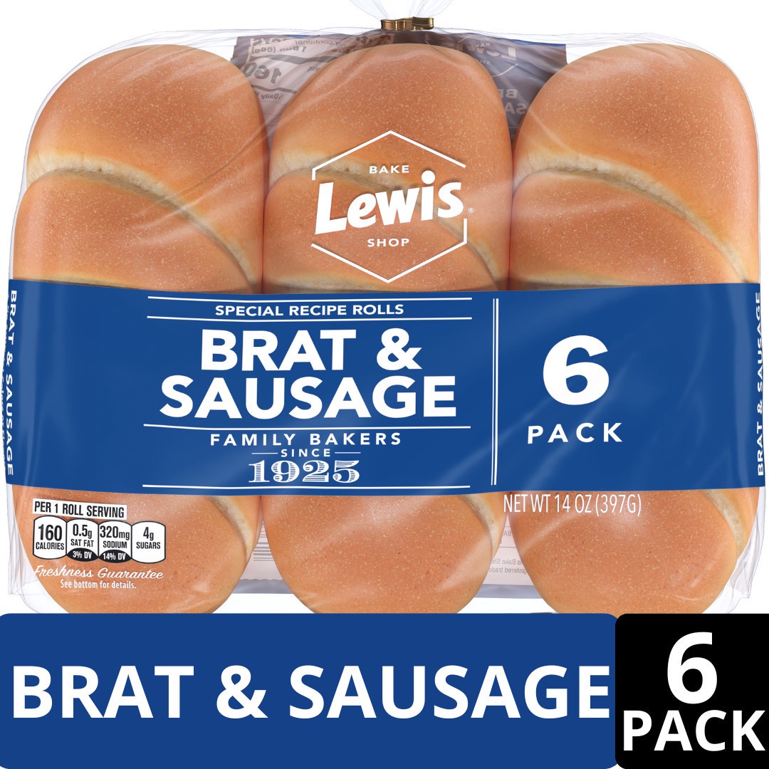 slide 1 of 5, Lewis Bakeries White Brat & Sausage Rolls, 14 oz, 6 Count, 14 oz