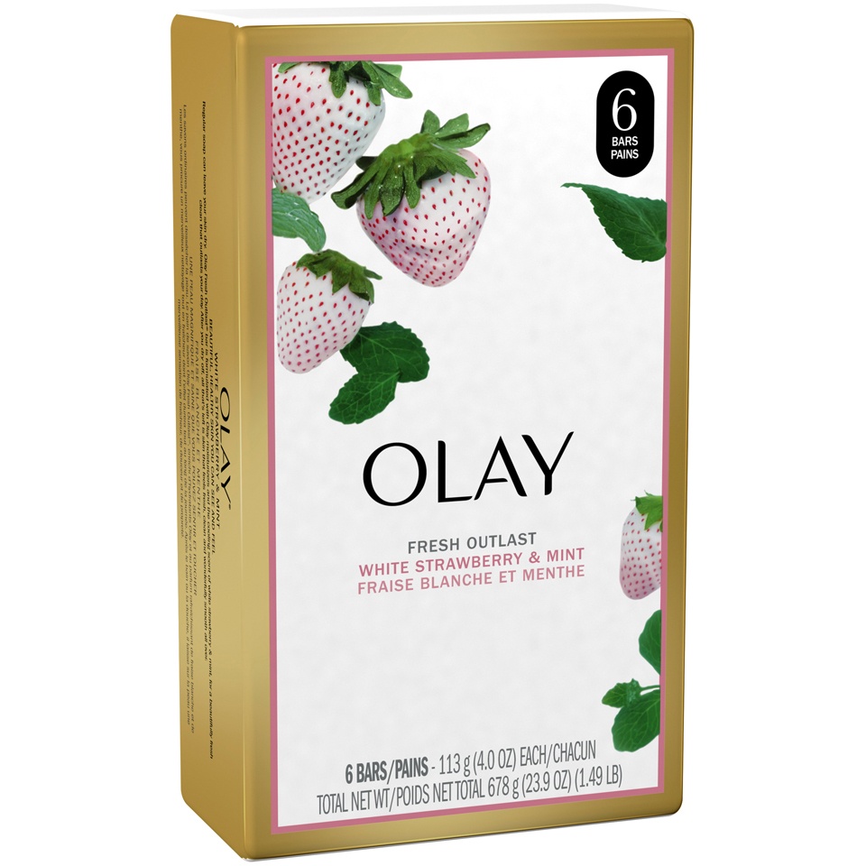 slide 2 of 3, Olay Fresh Outlast Cooling White Strawberry & Mint Bar Soap, 6 ct; 4 oz