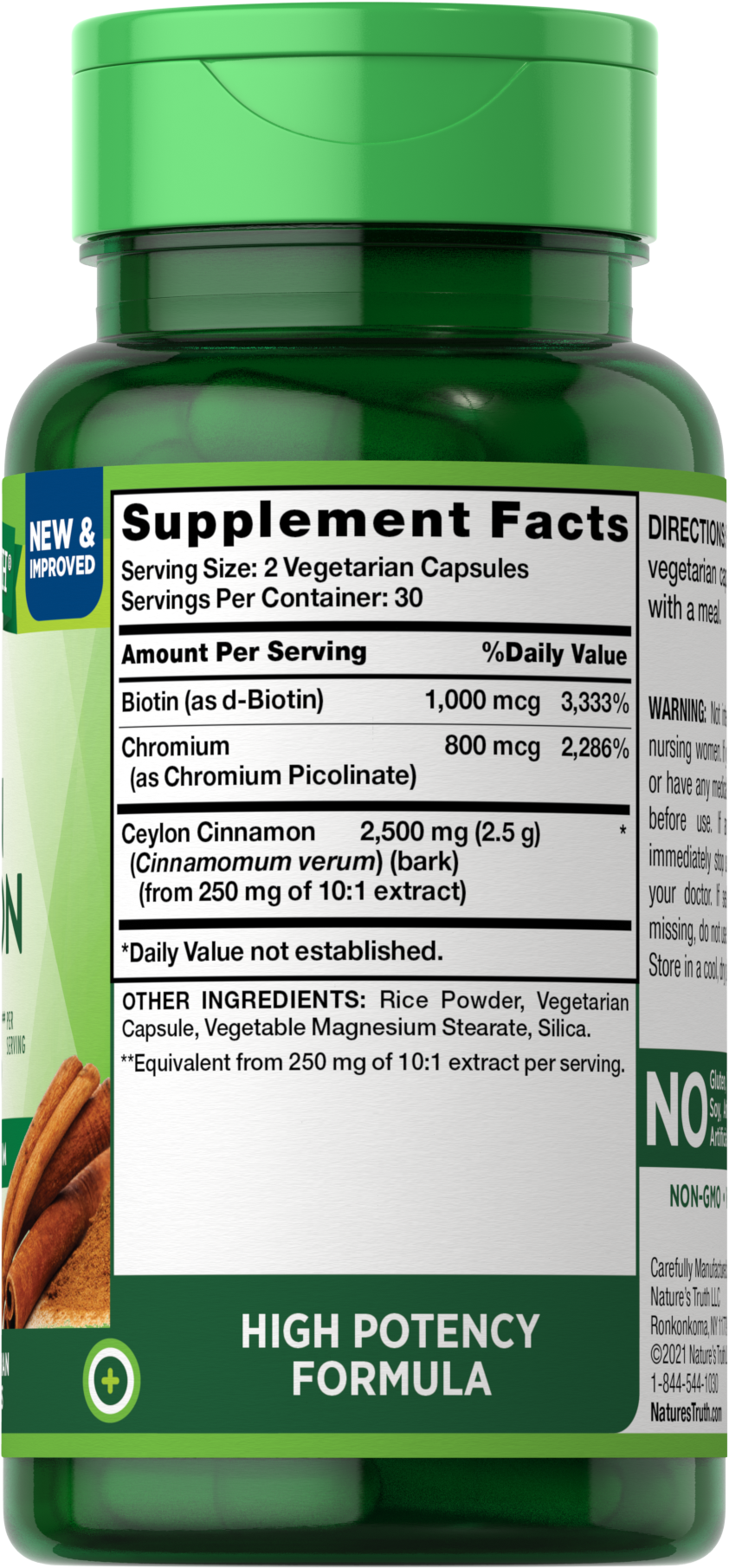 slide 4 of 4, Nature's Truth Super Ceylon Cinnamon 2,500 mg plus Biotin & Chromium, 60 ct