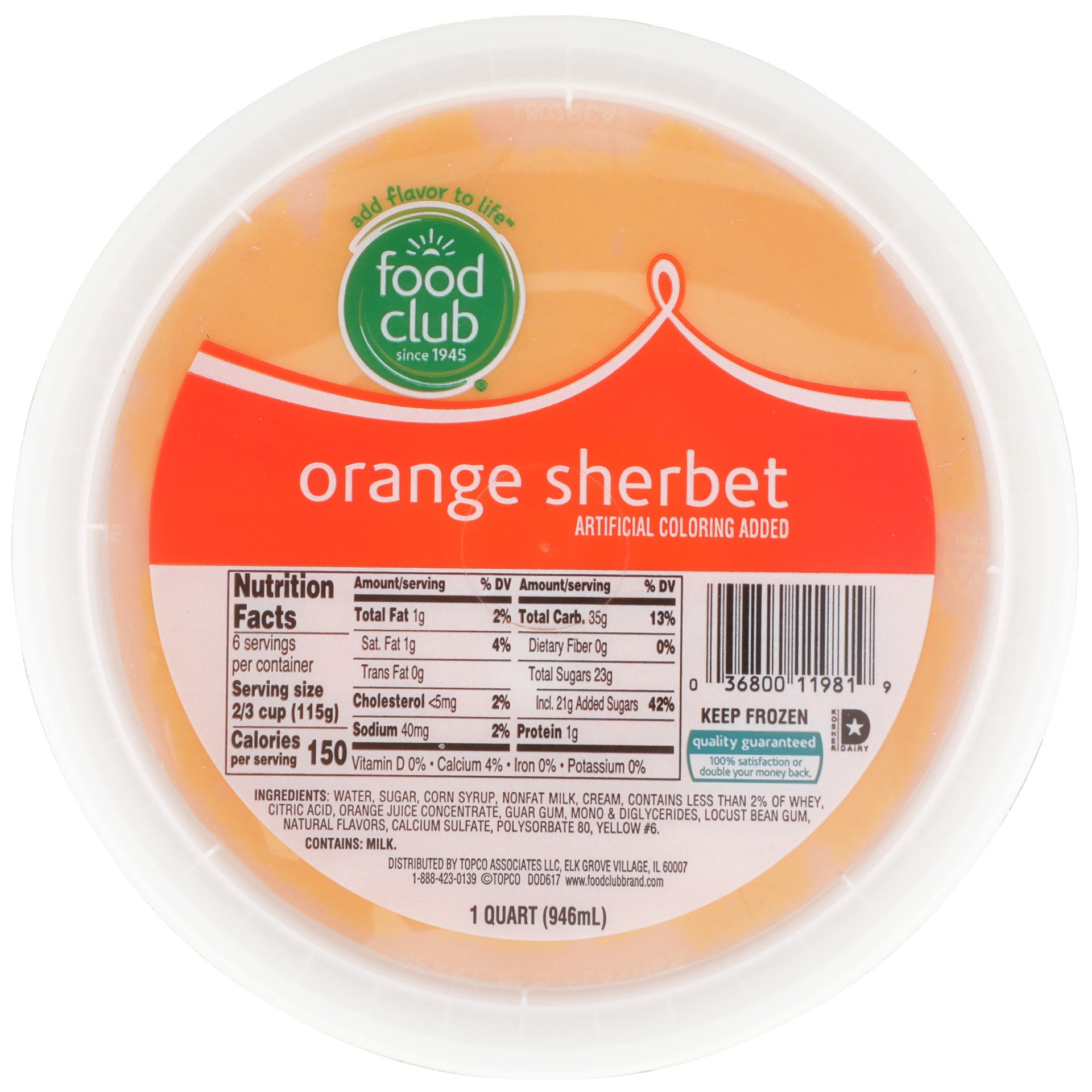 slide 1 of 6, Food Club Orange Sherbet, 32 fl oz