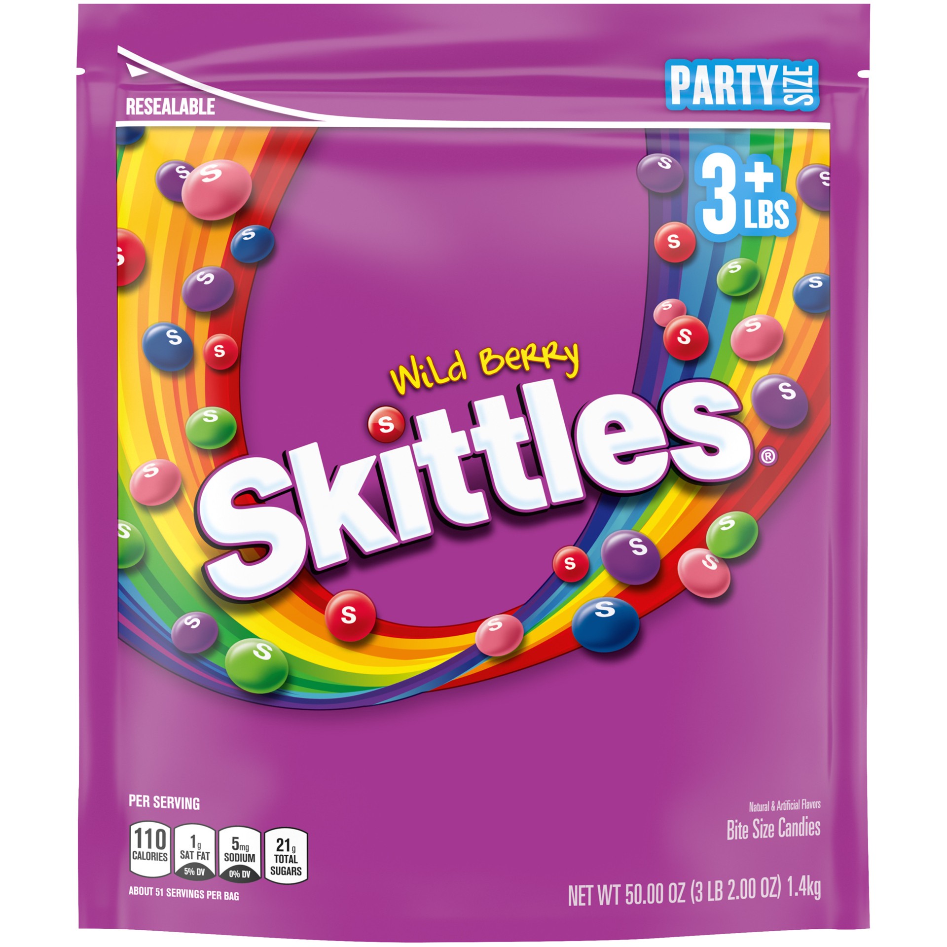 slide 1 of 8, SKITTLES Wild Berry Chewy Candy, Party Size, 50 oz Bag, 50 oz