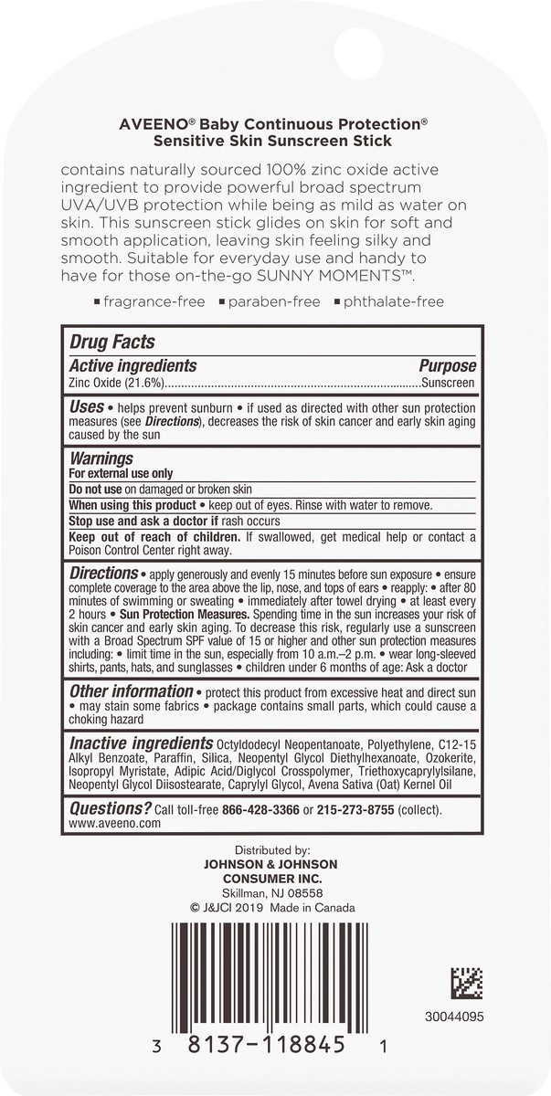 slide 4 of 7, Aveeno Baby Continuous Protection Broad Spectrum SPF 50 Sensitive Skin Sunscreen Stick 0.47 oz, 0.47 oz