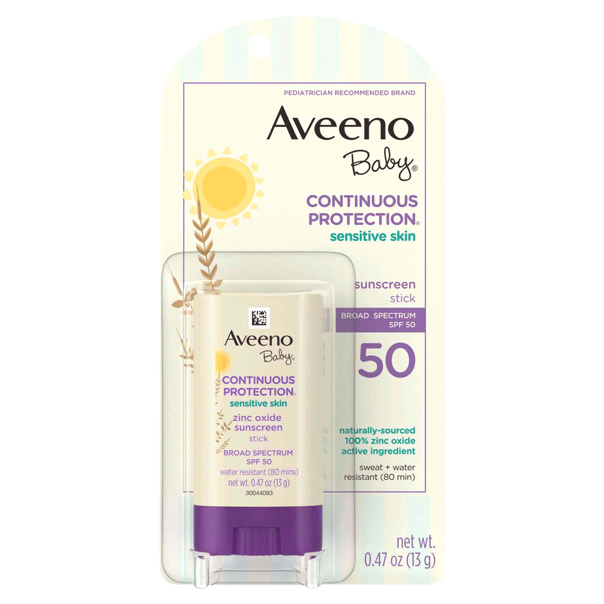 slide 1 of 3, Aveeno Baby Continuous Protection SPF 50Sunscreen Stick, 1 ct