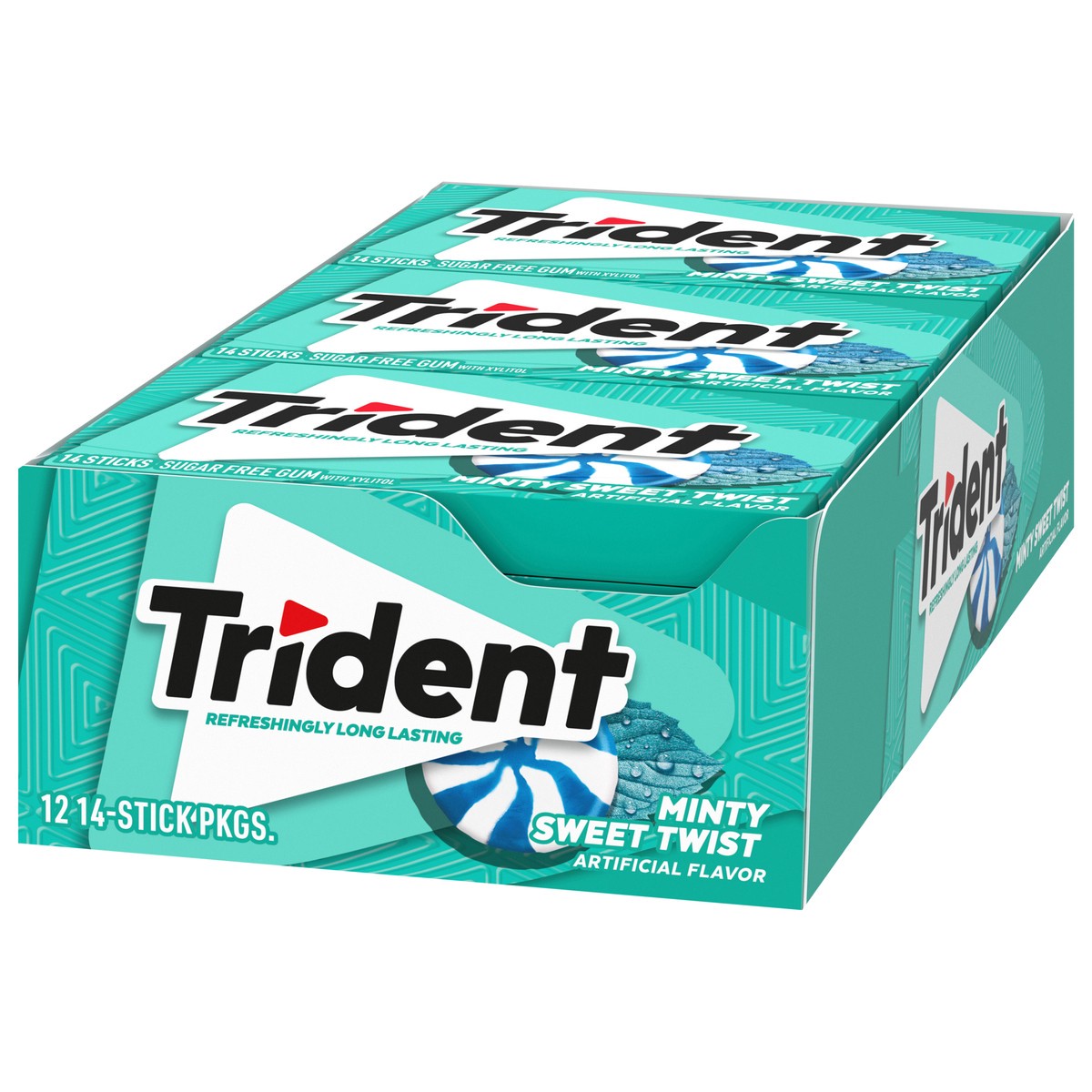 slide 2 of 9, Trident Minty Sweet Twist Sugar Free Gum, 12 Packs of 14 Pieces (168 Total Pieces), 11.26 oz