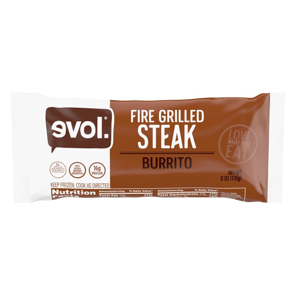 slide 1 of 3, evol.® Fire Grilled Steak Frozen Burrito, 6 oz