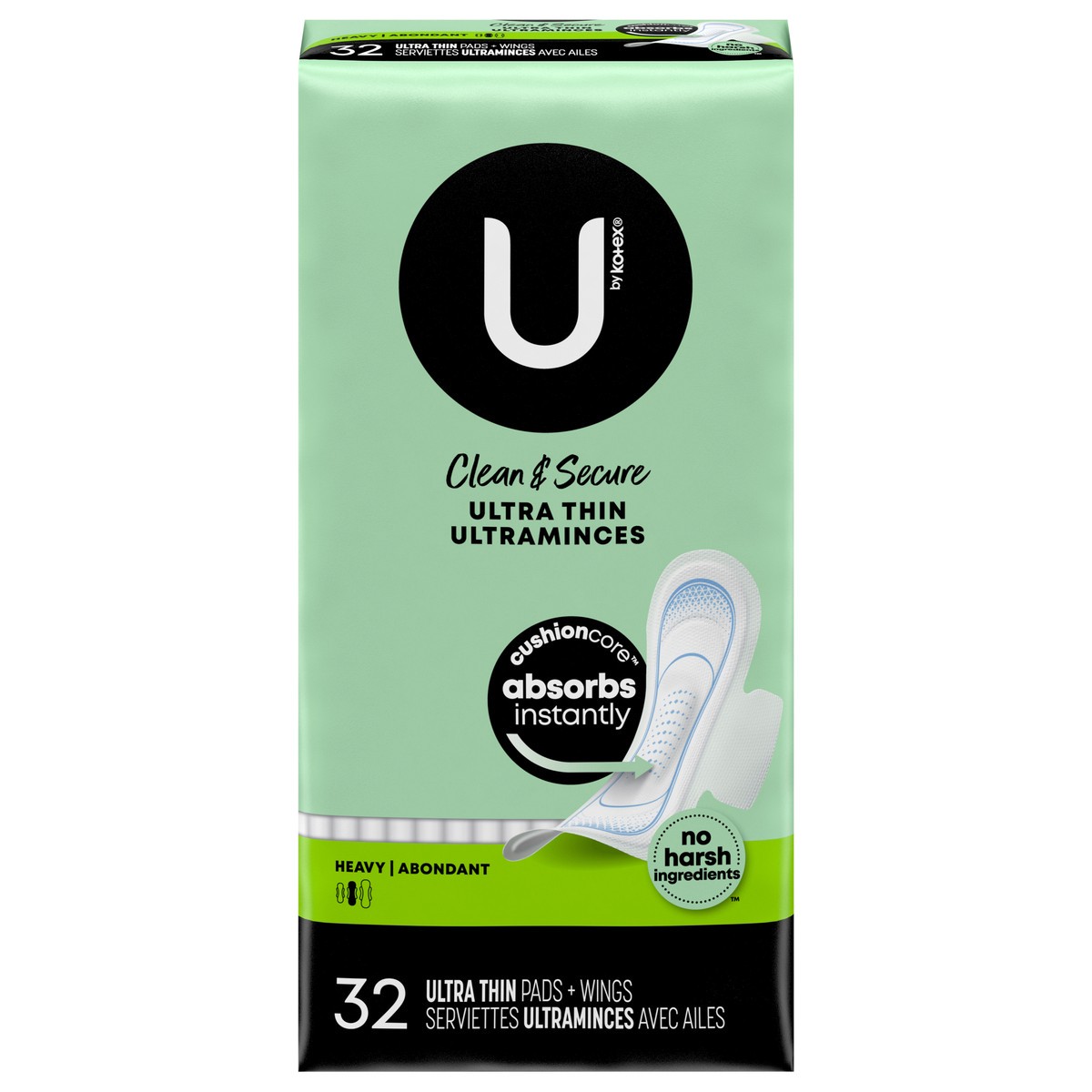 slide 1 of 9, U by Kotex Clean & Secure Ultra Thin Pads with Wings, Heavy Absorbency, 32 Count, 32 ct