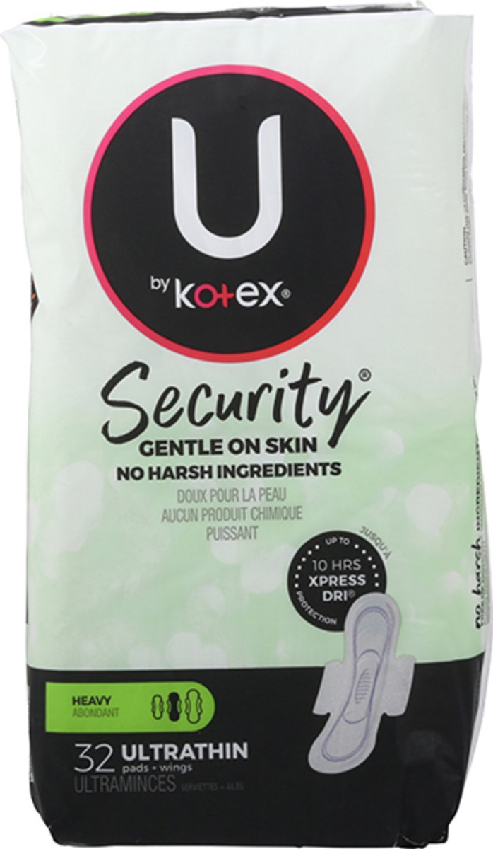 slide 9 of 9, U by Kotex Clean & Secure Ultra Thin Pads with Wings, Heavy Absorbency, 32 Count, 32 ct