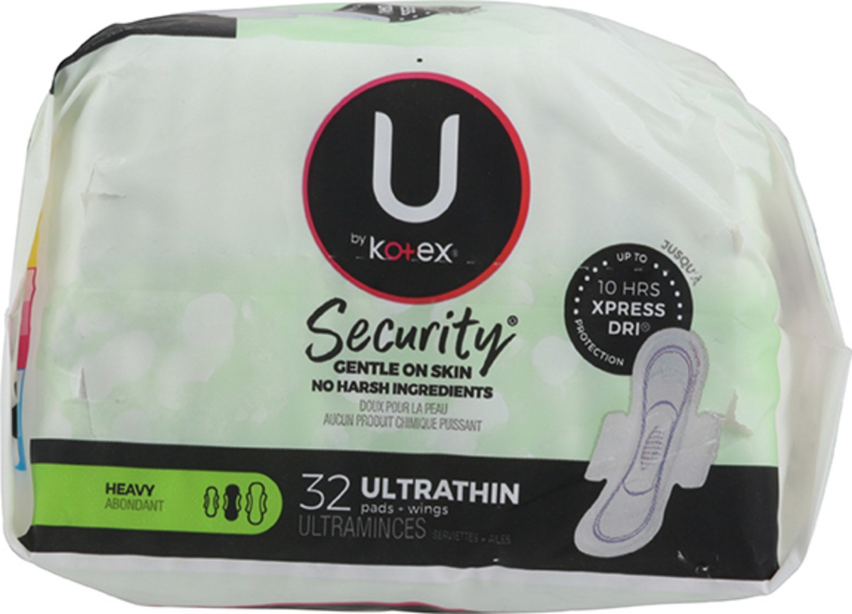 slide 6 of 9, U by Kotex Clean & Secure Ultra Thin Pads with Wings, Heavy Absorbency, 32 Count, 32 ct