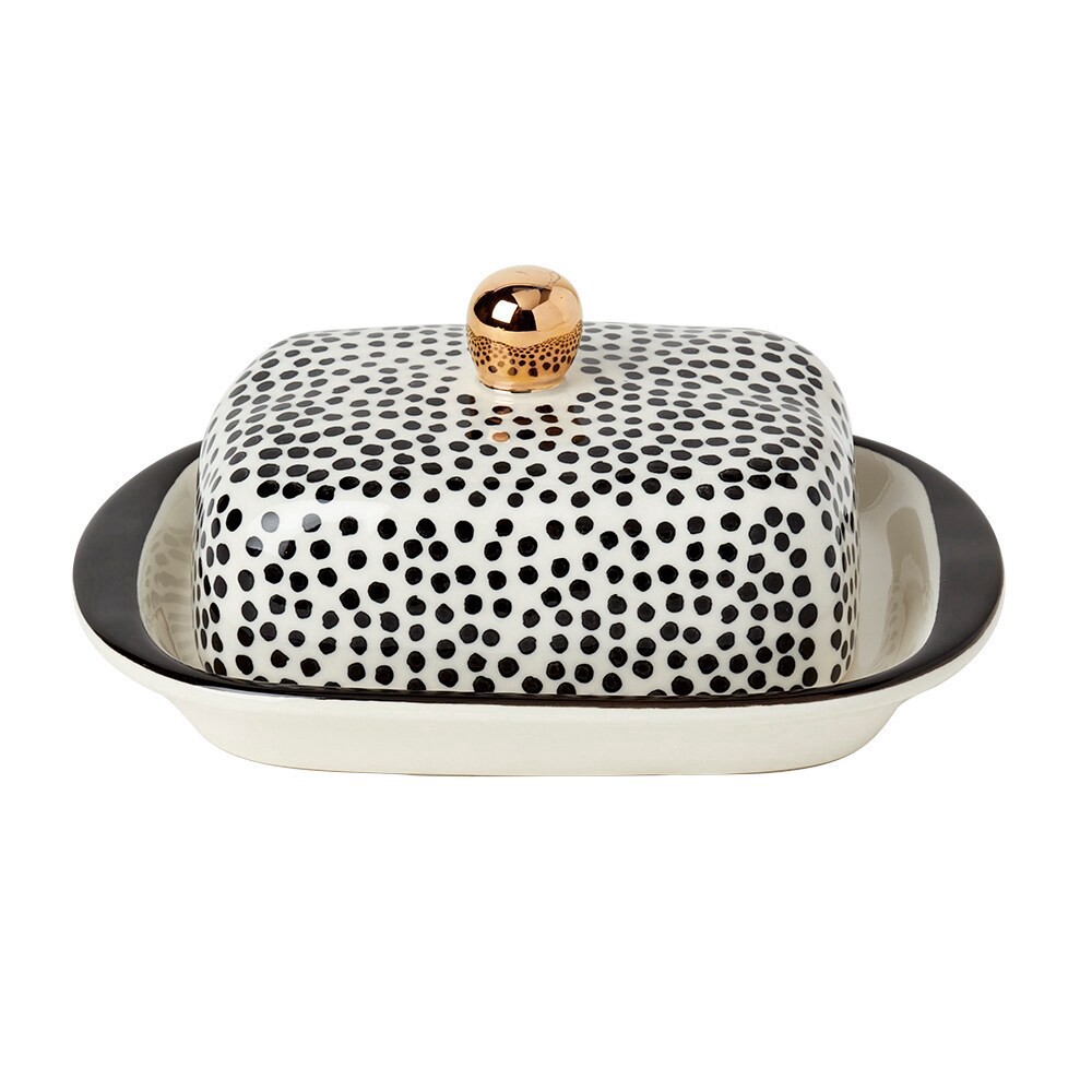 slide 2 of 2, Tabletops Unlimited Gallery Stoneware Butter Dish- Dots, 1 ct