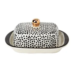Tabletops Unlimited Gallery Stoneware Butter Dish- Dots